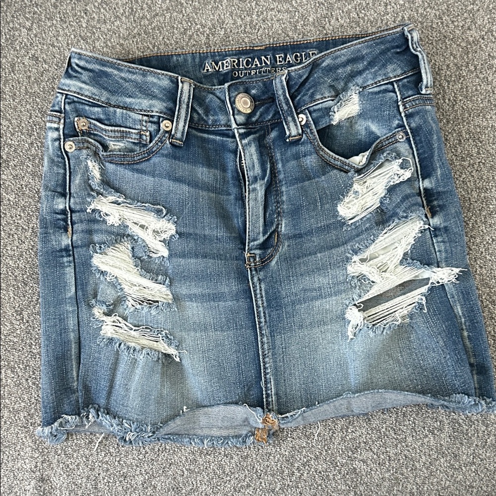 American Eagle Outfitters Ripped Denim Mini Skirt - Blue